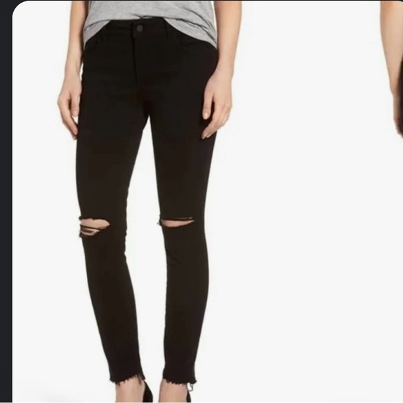 DL1961 Margeaux Distressed Black Jeans size 28 unfinished hem - Picture 3 of 7